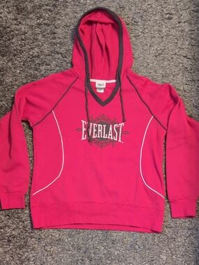 Everlast Women’s Hot Pink V-Neck Hooded Sweatshirt with Contrast Trim